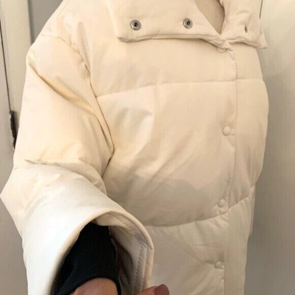 Avec Les Filles women’s White coat Faux vegan Leather Puffer Sz M Preppy trendy - Picture 4 of 12